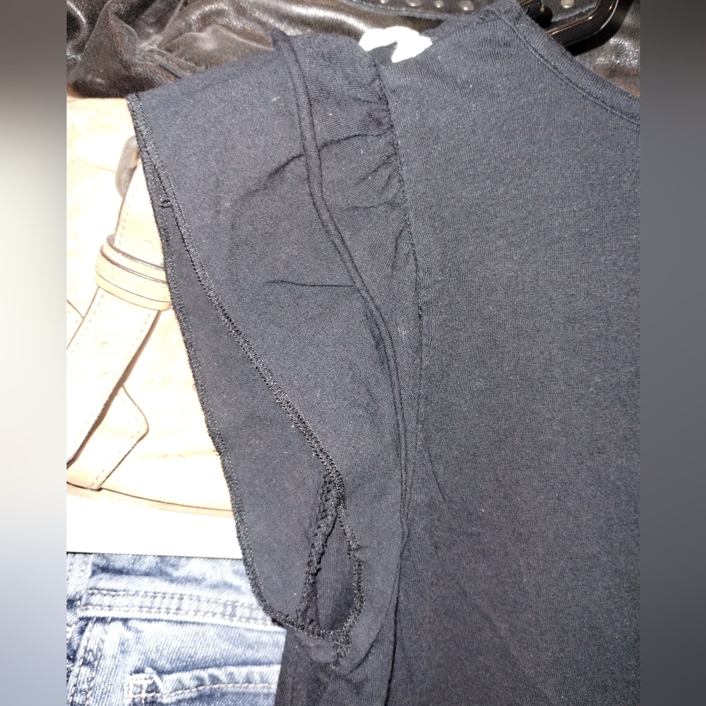 Energie Black Ruffle Trim Peplum Tee -size  Medium - Picture 14 of 16